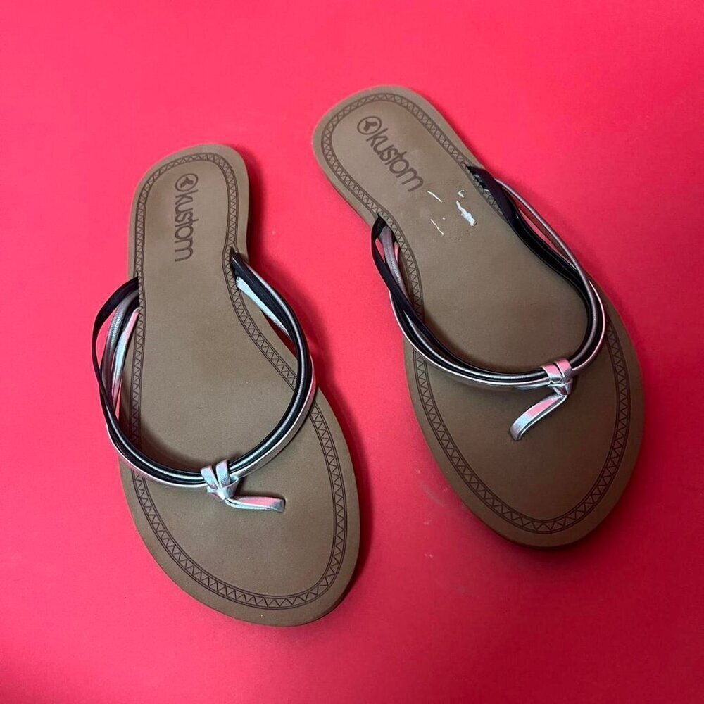 Kustom / Brown sandals with silver  straps 🩶🤎​​​​​